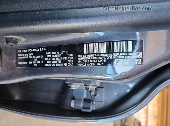 ZFBCFXABXJP685754 2018 FIAT 500X Gray Widok naklejki z numerem VIN