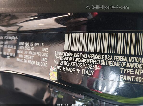 ZFBCFXBT0GP332384 2016 FIAT 500X Black Widok komory silnika