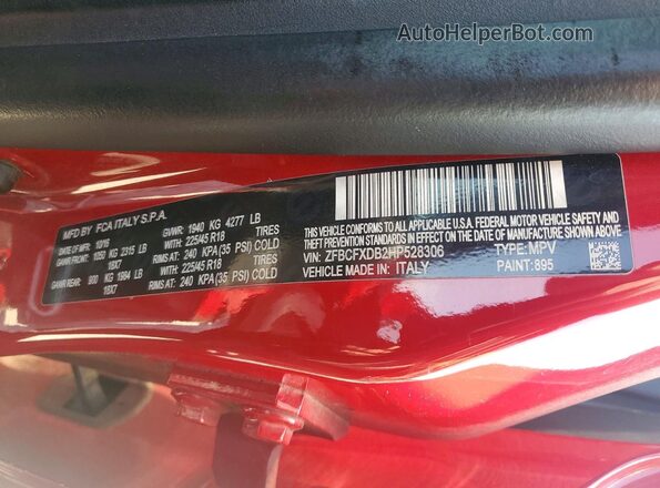 ZFBCFXDB2HP528306 2017 FIAT 500X Red VIN sticker view