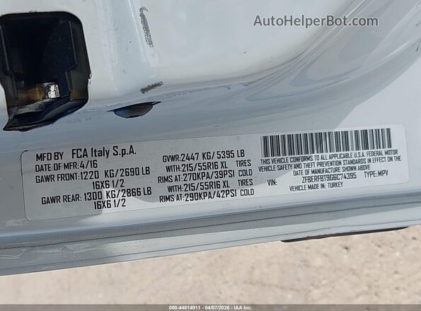 ZFBERFBT9G6C74395 2016 RAM PROMASTER CITY Белый Вид подкапотного пространства