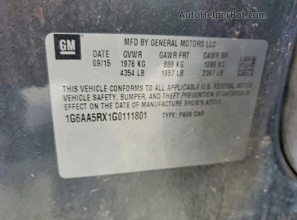 1G6AA5RX1G0111801 2016 CADILLAC ATS Серый Вид наклейки с VIN-кодом