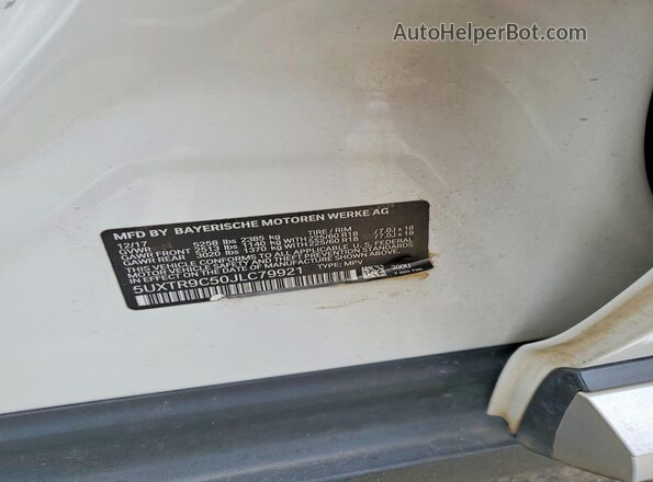 5UXTR9C50JLC79921 2018 BMW X3 Белый Вид наклейки с VIN-кодом