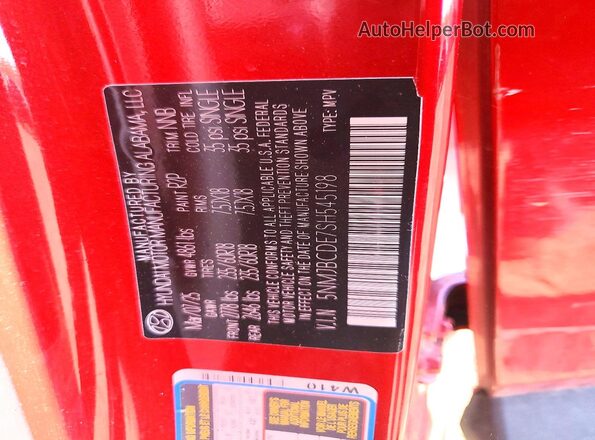 5NMJBCDE7SH545198 2025 HYUNDAI TUCSON Красный Вид наклейки с VIN-кодом