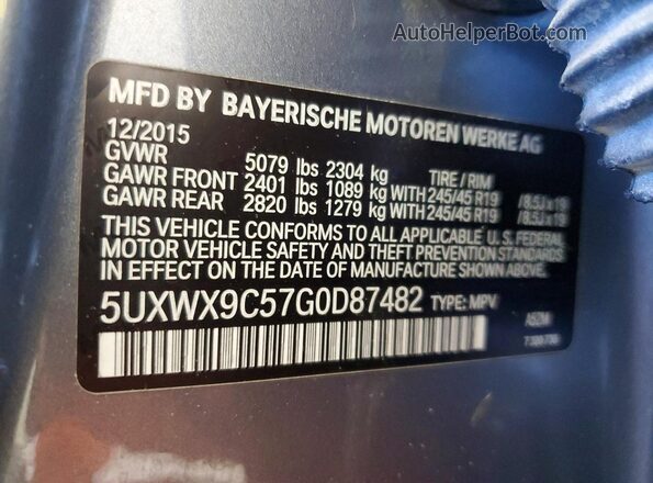 5UXWX9C57G0D87482 2016 BMW X3 Gray Widok wnętrza 360 stopni