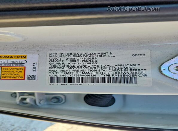 1HGCY2F53PA066326 2023 HONDA ACCORD Белый Панорамный вид салона 360°
