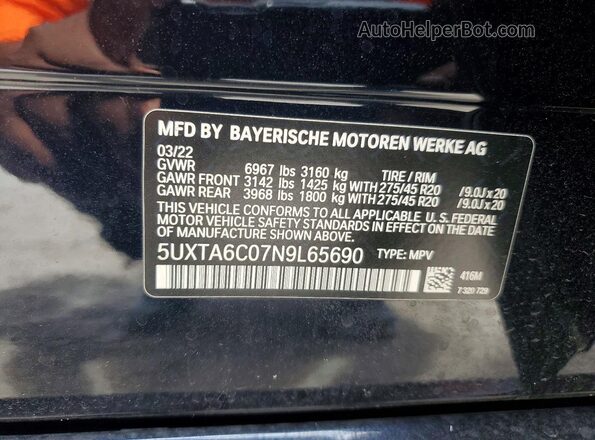 5UXTA6C07N9L65690 2022 BMW X5 Черный Панорамный вид салона 360°