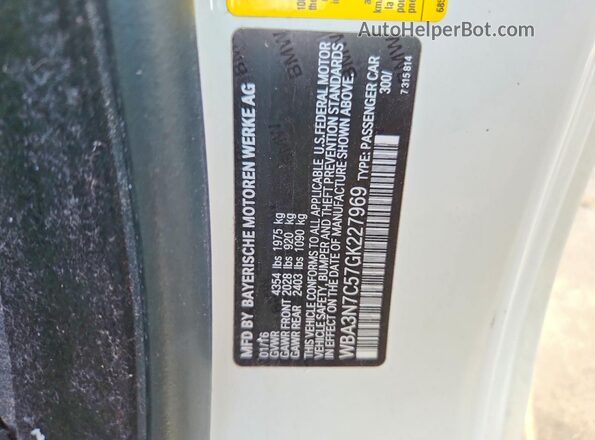 WBA3N7C57GK227969 2016 BMW OTHER Белый Панорамный вид салона 360°