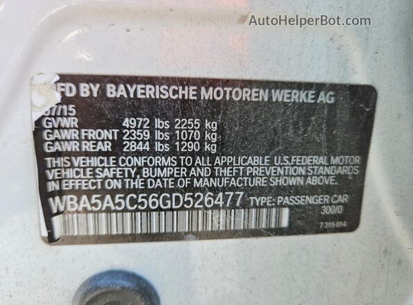 WBA5A5C56GD526477 2016 BMW OTHER Белый Панорамный вид салона 360°