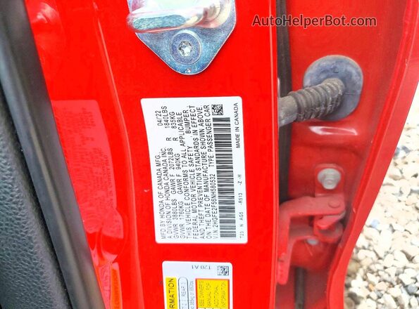 2HGFE2F56NH580532 2022 HONDA CIVIC Red Вид наклейки з VIN-кодом