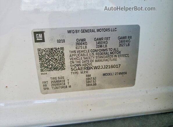 5GAERBKW2JJ216017 2018 BUICK ENCLAVE White Widok wnętrza 360 stopni