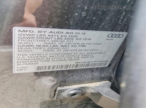 WA1AVAF17KD038696 2019 AUDI Q8 Gray სალონის 360-გრადუსიანი ხედი
