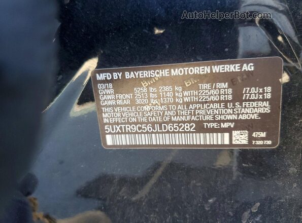 5UXTR9C56JLD65282 2018 BMW X3 Черный Панорамный вид салона 360°