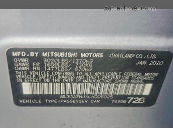 ML32A3HJXLH005025 2020 MITSUBISHI MIRAGE Серебряный Вид задней части салона