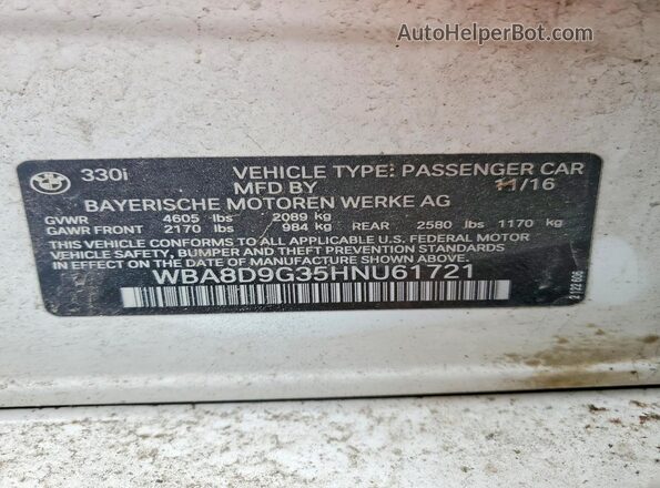 WBA8D9G35HNU61721 2017 BMW OTHER Белый Вид наклейки с VIN-кодом