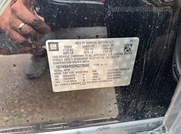 1GYKNARS2HZ278243 2017 CADILLAC XT5 Black Widok wnętrza z tyłu