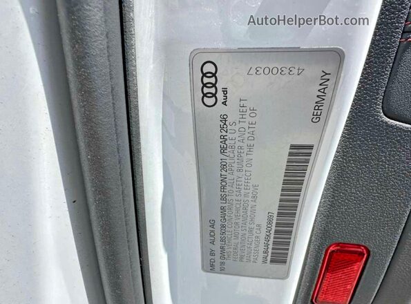 WAUB4AF45KA008697 2019 AUDI S4 Unknown - Not Ok For Inv. Вид задньої частини салону