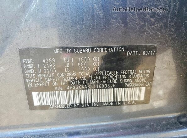 4S3GKAA69J1603526 2018 SUBARU IMPREZA Серый Вид наклейки с VIN-кодом