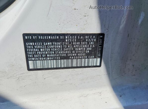3VWEB7BU4LM041139 2020 VOLKSWAGEN JETTA Белый Вид наклейки с VIN-кодом