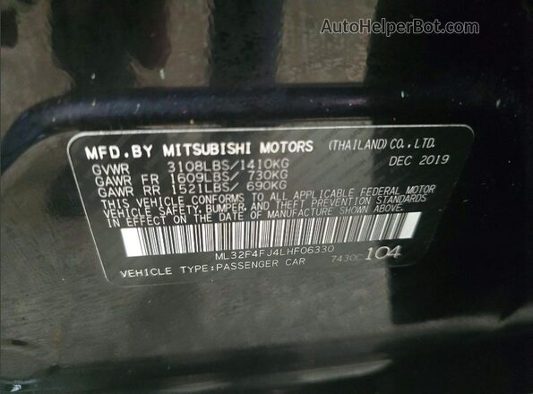 ML32F4FJ4LHF06330 2020 MITSUBISHI MIRAGE Black Widok wnętrza z tyłu