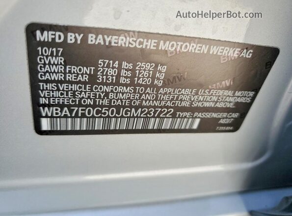 WBA7F0C50JGM23722 2018 BMW OTHER Silver Widok naklejki z numerem VIN
