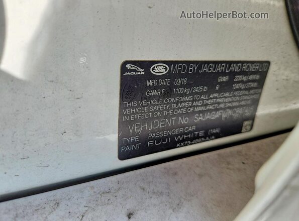 SAJAG4FV7KCP47415 2019 JAGUAR XF White Vista de la etiqueta del VIN
