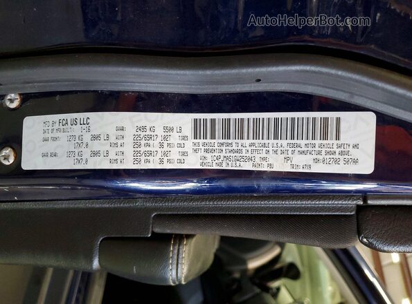 1C4PJMAS1GW252043 2016 JEEP CHEROKEE Blue Vista interior de 360 grados