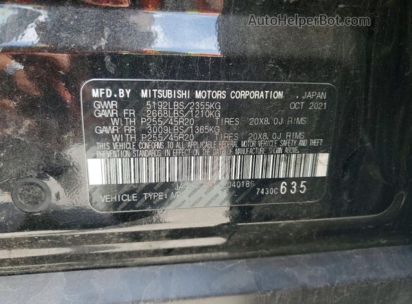 JA4J4TA82NZ040186 2022 MITSUBISHI OUTLANDER Черный Вид наклейки с VIN-кодом