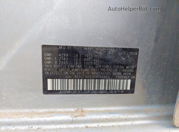 4S3GTAA62H3706900 2017 SUBARU IMPREZA Серебряный Вид задней части салона