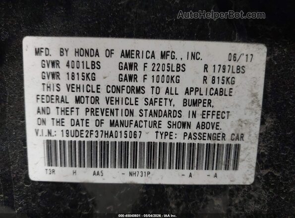 19UDE2F37HA015067 2017 ACURA ILX Черный Вид подкапотного пространства