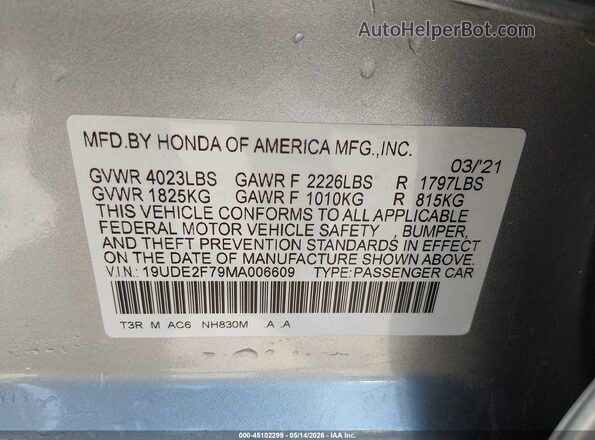 19UDE2F79MA006609 2021 ACURA ILX Silver Vista del compartimento del motor
