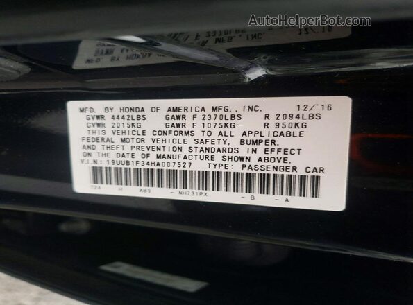 19UUB1F34HA007527 2017 ACURA TLX Черный Вид подкапотного пространства