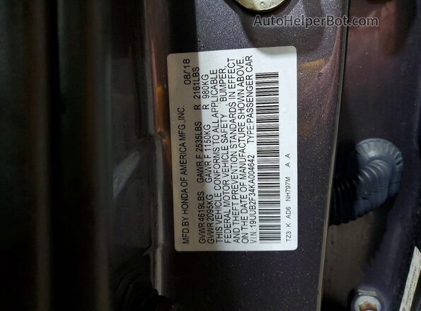 19UUB2F34KA004642 2019 ACURA TLX Gray Widok komory silnika