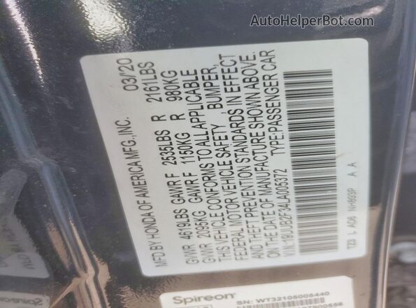 19UUB2F34LA005372 2020 ACURA TLX Black Вид підкапотного простору