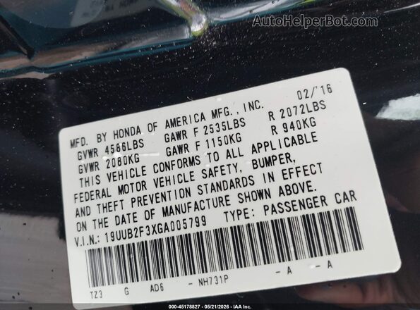 19UUB2F3XGA005799 2016 ACURA TLX Черный Вид подкапотного пространства