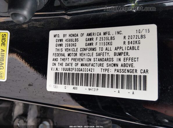 19UUB2F50GA000421 2016 ACURA TLX Черный Вид подкапотного пространства