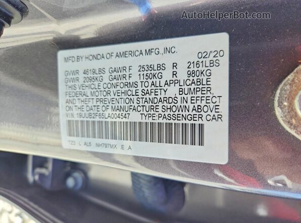 19UUB2F65LA004547 2020 ACURA TLX Gray Widok komory silnika