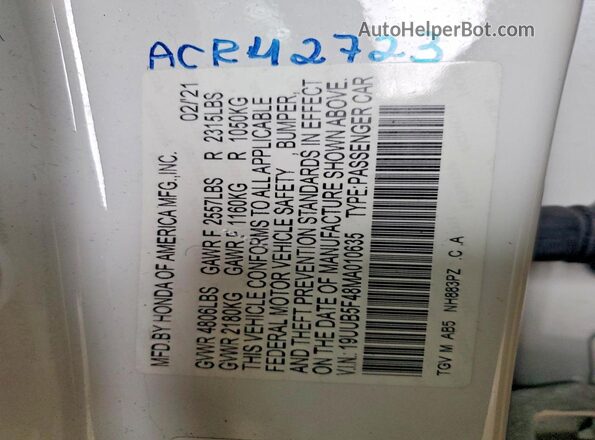 19UUB5F48MA010635 2021 ACURA TLX Белый Вид подкапотного пространства