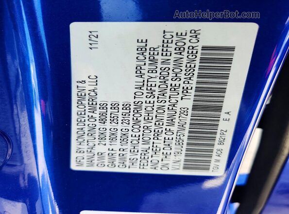 19UUB5F57MA017293 2021 ACURA TLX Синий Вид подкапотного пространства