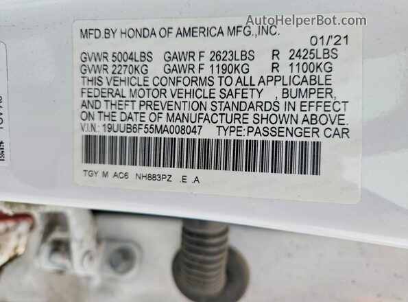 19UUB6F55MA008047 2021 ACURA TLX Red Widok naklejki z numerem VIN