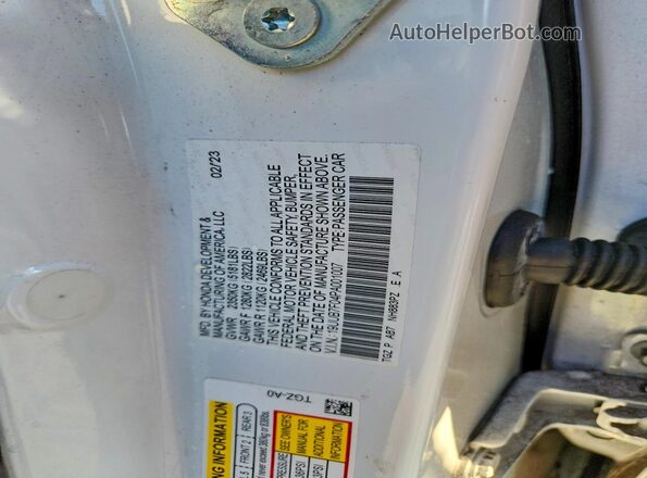19UUB7F04PA001007 2023 ACURA TLX White VIN კოდის სტიკერის ხედი