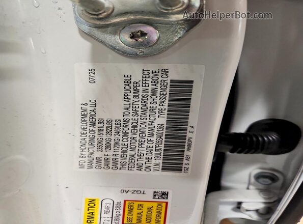 19UUB7F05SA001364 2025 ACURA TLX Белый Вид наклейки с VIN-кодом
