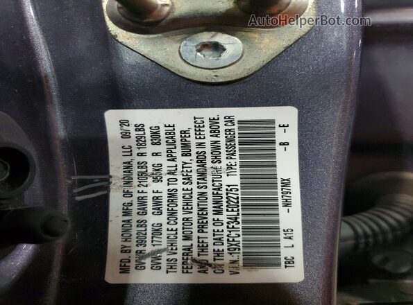 19XFC1F34LE022751 2020 HONDA CIVIC Gray Շարժիչի բաժամունքի տեսք
