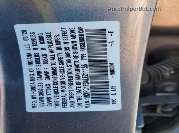19XFC1F34LE211156 2020 HONDA CIVIC Silver Вид підкапотного простору