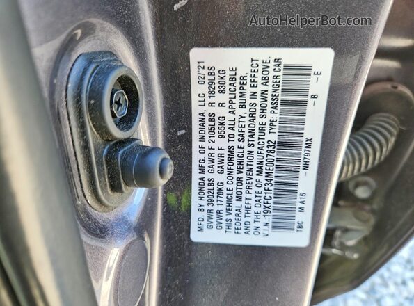 19XFC1F34ME007832 2021 HONDA CIVIC Серый Вид подкапотного пространства