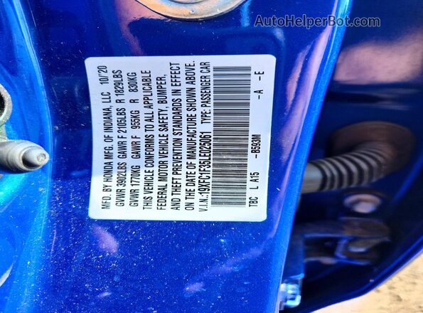 19XFC1F35LE025061 2020 HONDA CIVIC Blue Widok komory silnika