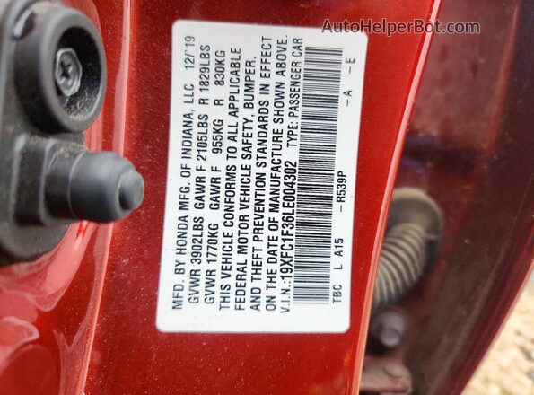19XFC1F36LE004302 2020 HONDA CIVIC Red Вид підкапотного простору