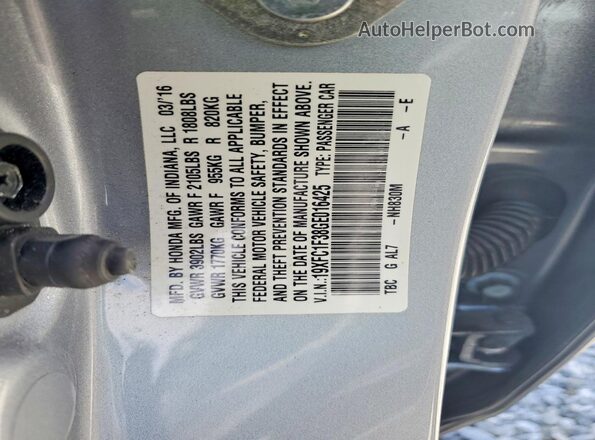 19XFC1F38GE016425 2016 HONDA CIVIC Silver Widok komory silnika