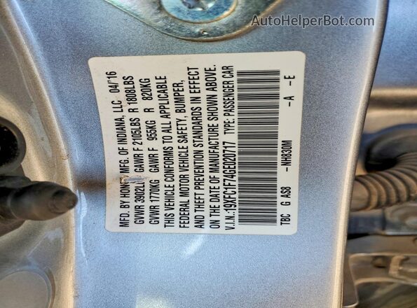 19XFC1F74GE020717 2016 HONDA CIVIC Серебряный Вид подкапотного пространства