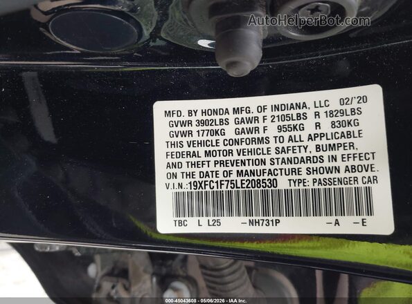 19XFC1F75LE208530 2020 HONDA CIVIC Black Widok komory silnika