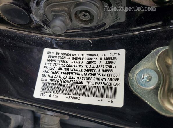 19XFC1F92GE206080 2016 HONDA CIVIC Black Widok komory silnika